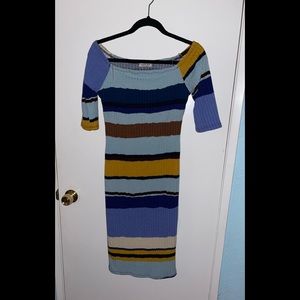 Colorful Stripe Off The Shoulder Stretchy Dress